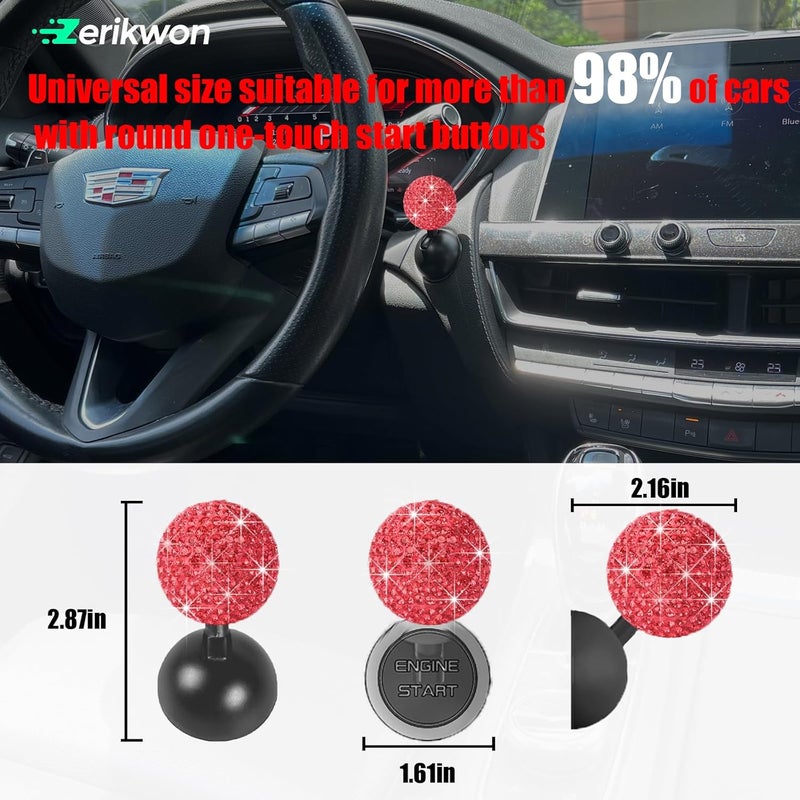 Zerikwon Bling Diamond Car Push Start Button Cover - Cute Accessories for Women Interior, Engine Starter Joystick Decor for Girls, Red - Image 5